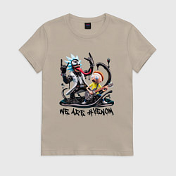 Футболка хлопковая женская Рок группа Рика-Венома и Морти, цвет: миндальный