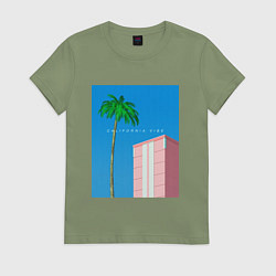 Футболка хлопковая женская Калифорния вайб, цвет: авокадо