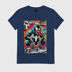 Футболка хлопковая женская Веном сидит на кортах - граффити, цвет: тёмно-синий