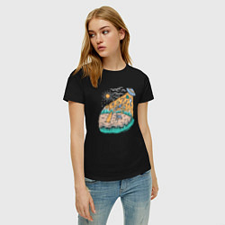 Футболка хлопковая женская НЛО на пляже, цвет: черный — фото 2