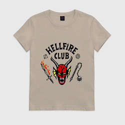 Футболка хлопковая женская Stranger things - hellfire club, цвет: миндальный