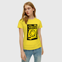 Футболка хлопковая женская Нирвана логотип смайл, цвет: желтый — фото 2
