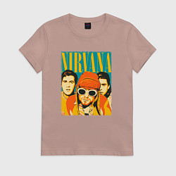 Футболка хлопковая женская Нирвана музыкальная группа, цвет: пыльно-розовый