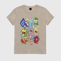 Футболка хлопковая женская Счастливые лесные друзья, цвет: миндальный