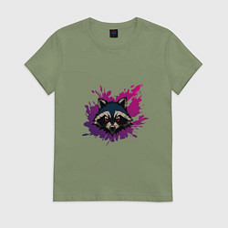 Футболка хлопковая женская Крутой енотик, цвет: авокадо