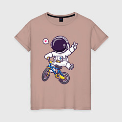 Футболка хлопковая женская Космонавт на велике, цвет: пыльно-розовый