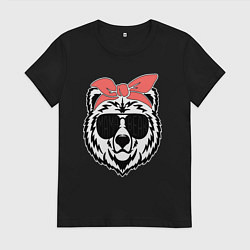 Футболка хлопковая женская Мама - медведица, цвет: черный