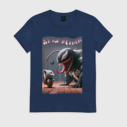 Футболка хлопковая женская Мультяшные Веном и котёнок - мем, цвет: тёмно-синий