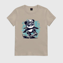 Футболка хлопковая женская Панда - крутой скейтбордист, цвет: миндальный
