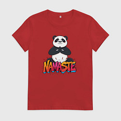 Футболка хлопковая женская Панда на намасте, цвет: красный