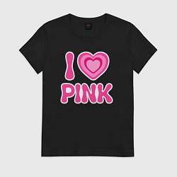 Футболка хлопковая женская Люблю розовый, цвет: черный