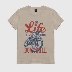 Футболка хлопковая женская My life is going downhill, цвет: миндальный