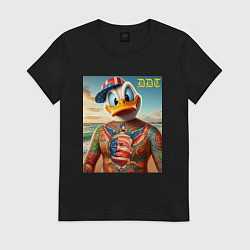 Футболка хлопковая женская Donald Duck Trump - meme, цвет: черный