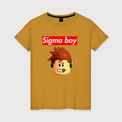 Футболка хлопковая женская Sigma boy roblox head - мем Роблокс Сигма бой, цвет: горчичный