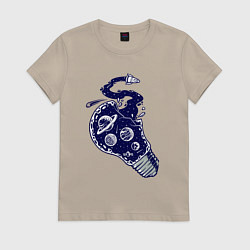 Футболка хлопковая женская Космическая лампочка, цвет: миндальный