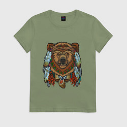 Футболка хлопковая женская Русский медведь, цвет: авокадо