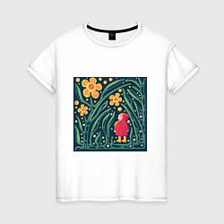 Футболка хлопковая женская Девочка в волшебном саду, цвет: белый
