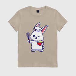 Футболка хлопковая женская Зайка поварёнок, цвет: миндальный