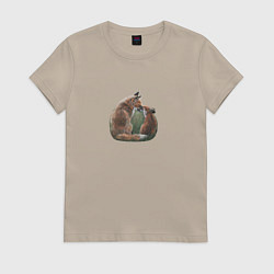 Футболка хлопковая женская Лиса и лисёнок, цвет: миндальный