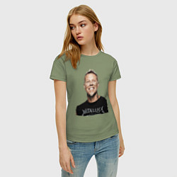 Футболка хлопковая женская James Alan Hetfield - Metallica leader, цвет: авокадо — фото 2