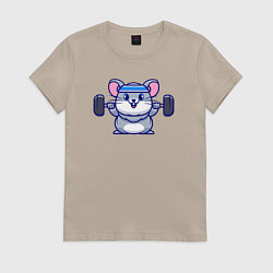 Футболка хлопковая женская Мышонок со штангой, цвет: миндальный