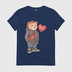 Футболка хлопковая женская Влюбленный мишка, цвет: тёмно-синий