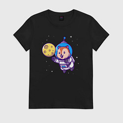 Футболка хлопковая женская Белочка в космосе, цвет: черный