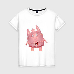 Футболка хлопковая женская Cartoon monster pink, цвет: белый