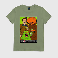Футболка хлопковая женская Ghostbuster - Peter Slimer Pumpkinhead, цвет: авокадо