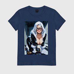 Футболка хлопковая женская Черная кошка Фелиция Харди, цвет: тёмно-синий