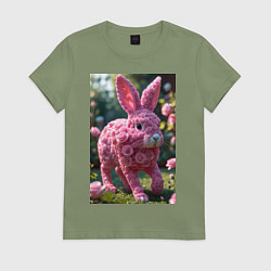 Футболка хлопковая женская Кролик из роз, цвет: авокадо
