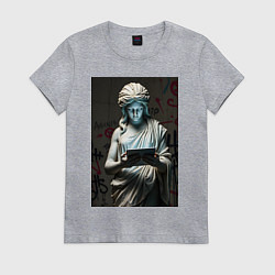 Футболка хлопковая женская Античная статуя с планшетом, цвет: меланж