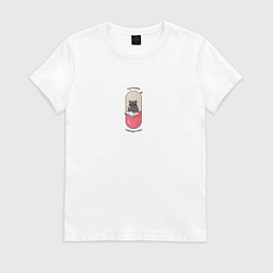 Футболка хлопковая женская Лучшее лекарство - кот психолог, цвет: белый