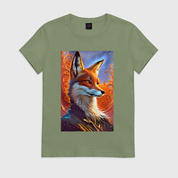 Футболка хлопковая женская Fox fashionista - ai art fantasy, цвет: авокадо