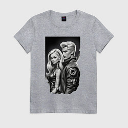 Футболка хлопковая женская Барби и Кен - киберпанк эскиз, цвет: меланж