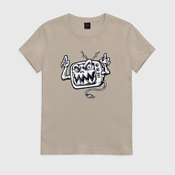 Футболка хлопковая женская Телевизор монстр, цвет: миндальный