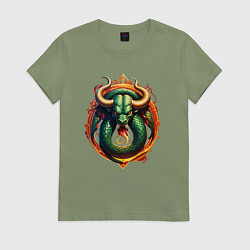 Футболка хлопковая женская Телец в тени змеи, цвет: авокадо