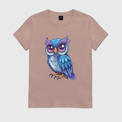 Футболка хлопковая женская Сова с фиолетовыми глазами, цвет: пыльно-розовый