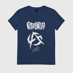 Футболка хлопковая женская Сектор газа белый лого анархия, цвет: тёмно-синий