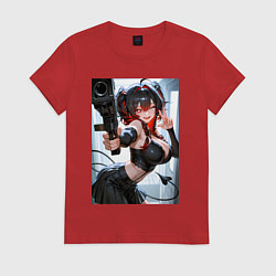 Футболка хлопковая женская Девушка-демон с пистолетом, цвет: красный