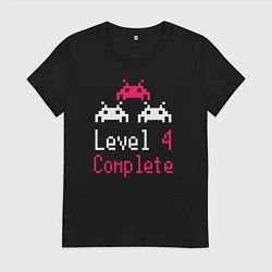 Футболка хлопковая женская Уровень 4 пройден, цвет: черный