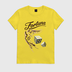 Футболка хлопковая женская Рука с когтями и игральные кости, цвет: желтый