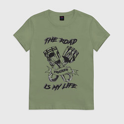 Футболка хлопковая женская Дорога это моя жизнь, цвет: авокадо
