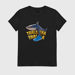 Футболка хлопковая женская Brainrot shark memes meme, цвет: черный