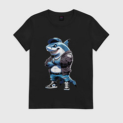 Футболка хлопковая женская Акула в кепке, цвет: черный