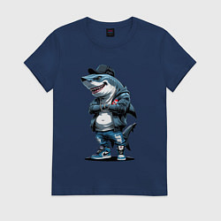 Футболка хлопковая женская Акула в кепке, цвет: тёмно-синий