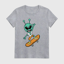 Футболка хлопковая женская Инопланетянин на скейтборде, цвет: меланж
