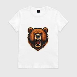 Футболка хлопковая женская Рычащий медведь, цвет: белый