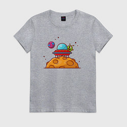 Футболка хлопковая женская Инопланетянин на луне, цвет: меланж