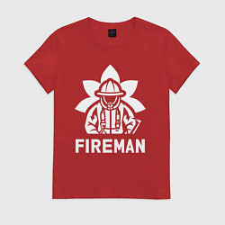 Футболка хлопковая женская Пожарный в защитном шлеме, цвет: красный